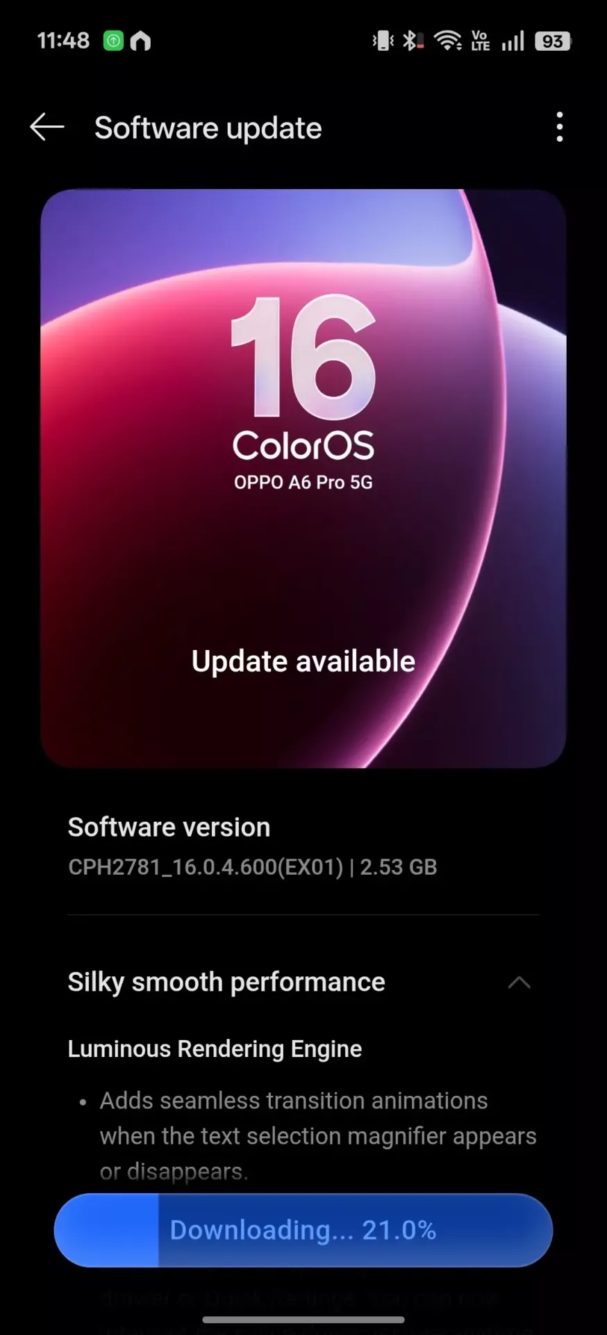 OPPO A6 Pro 5G atualização do sistema do dispositivo
