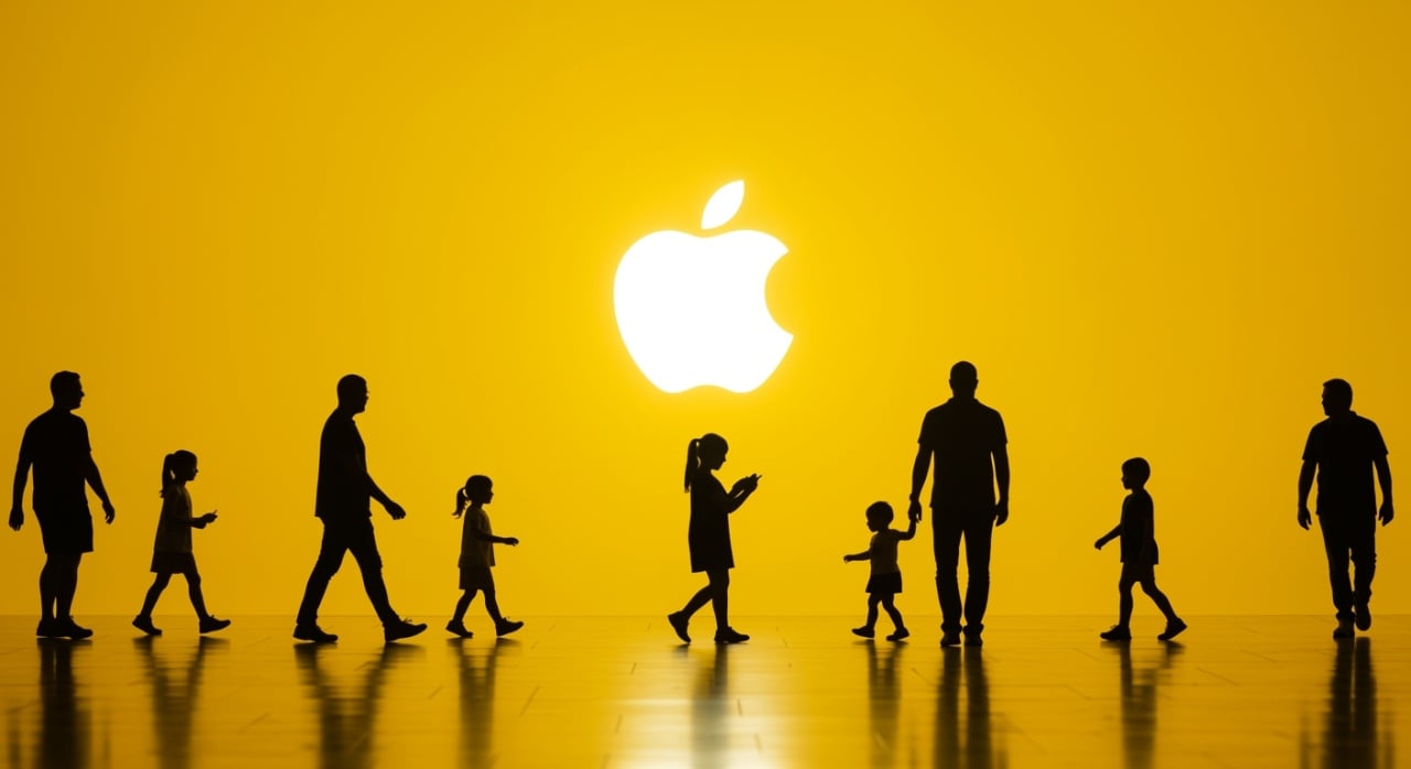 Apple logo em fundo amarelo