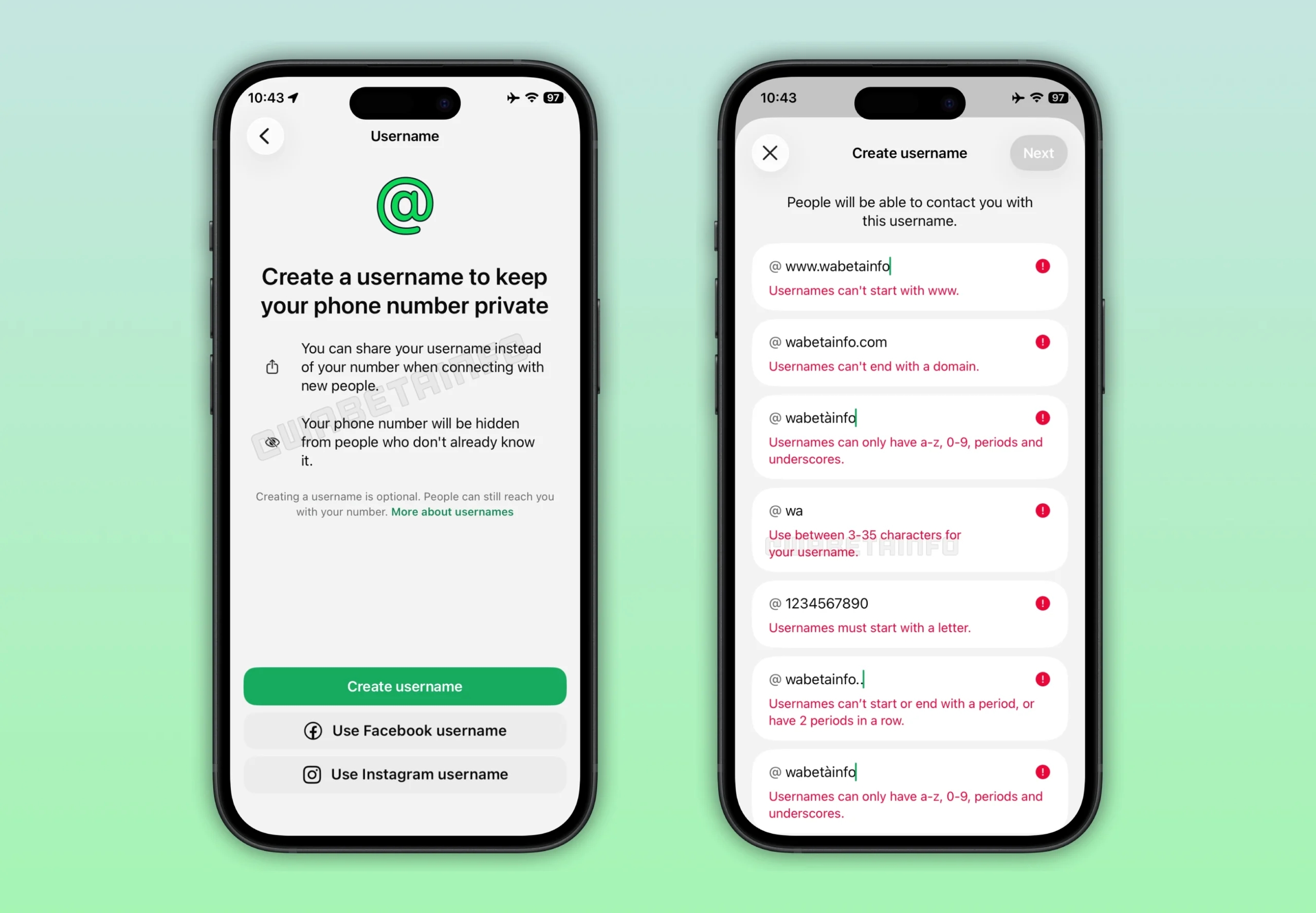 Nomes de utilizador do WhatsApp