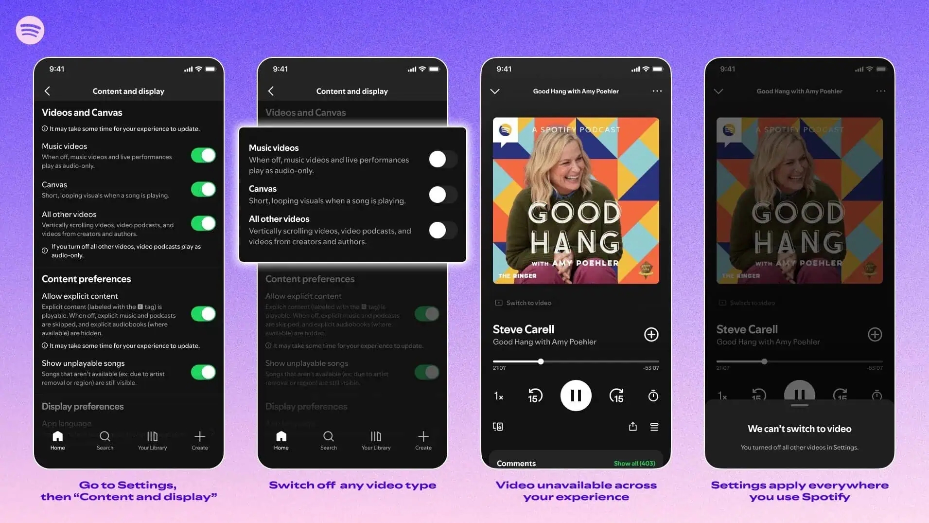 Spotify desligar dados móveis
