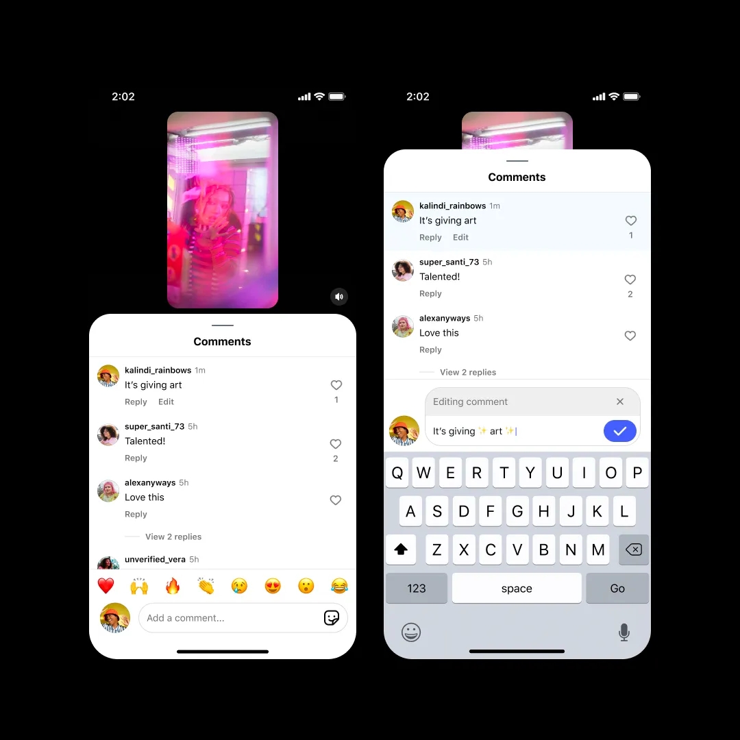 instagram com edição de comentários