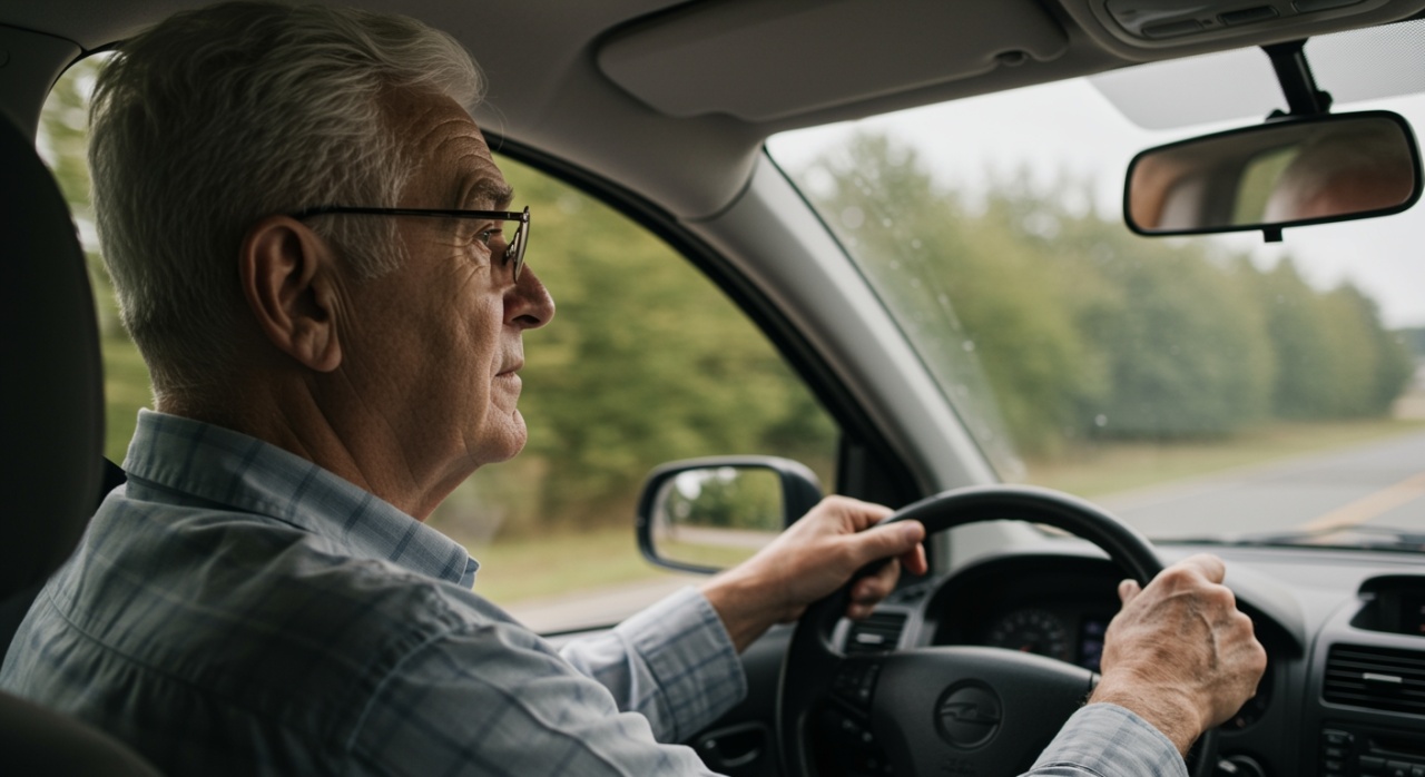 senhor de idade a conduzir carro