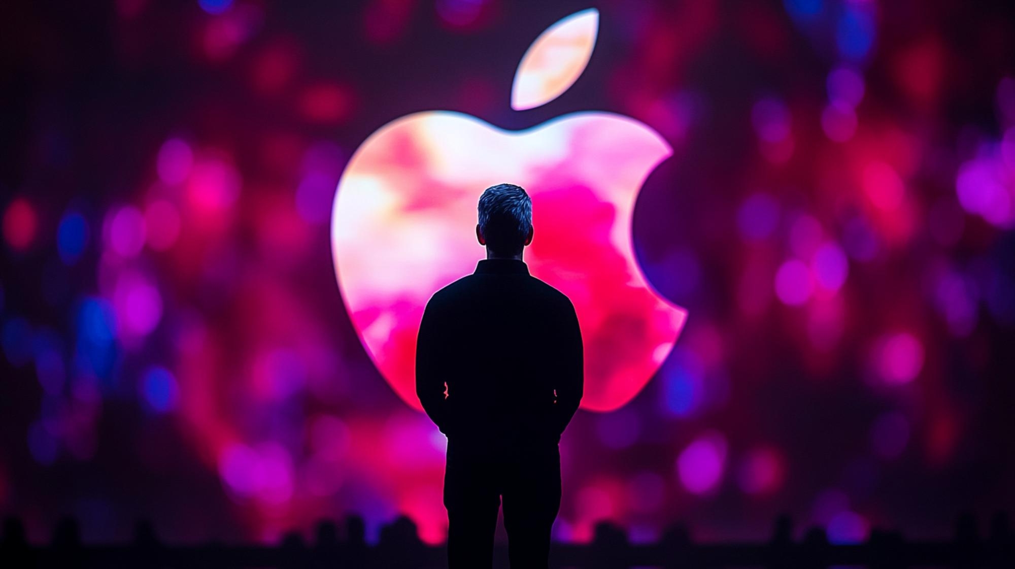 Apple logo com tim cook na frente
