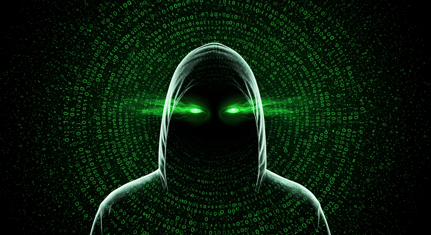 hacker de olhos verdes digitais