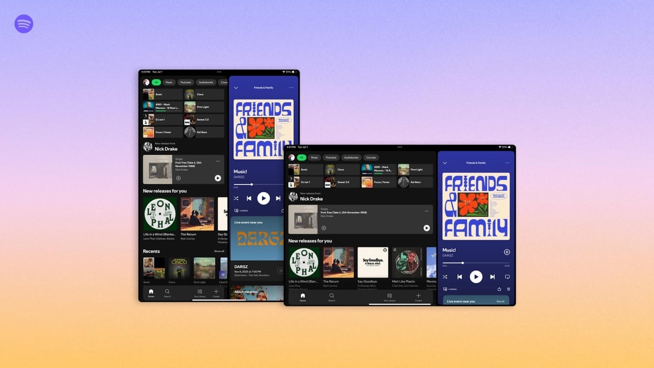 Spotify com nova interface para tables