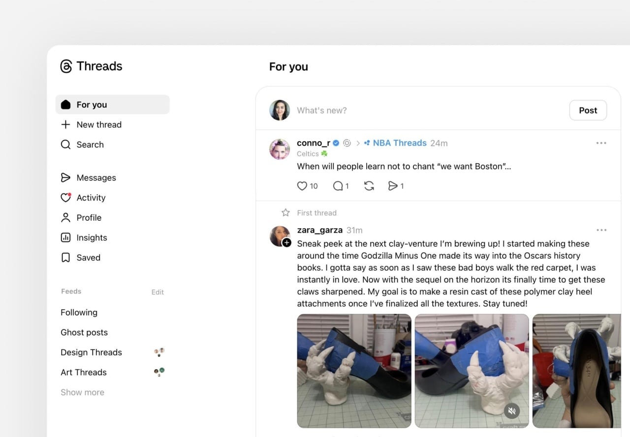 nova interface do Threads da Meta