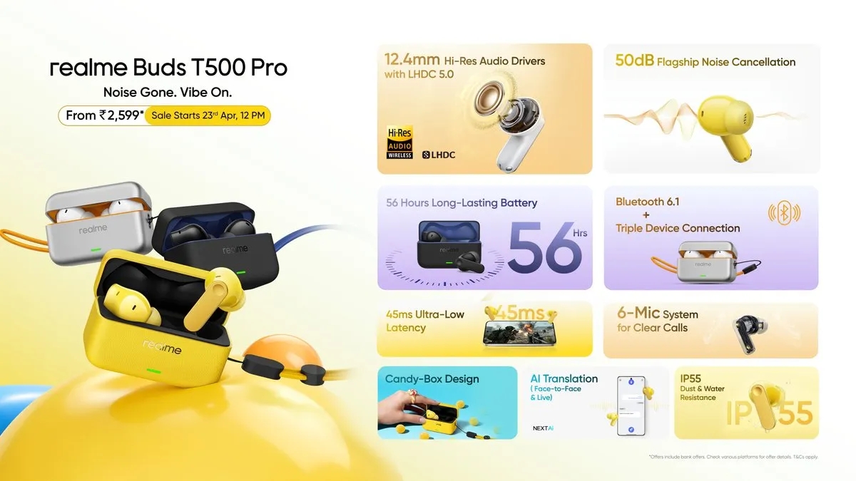 realme Buds T500 Pro detalhes das especificações