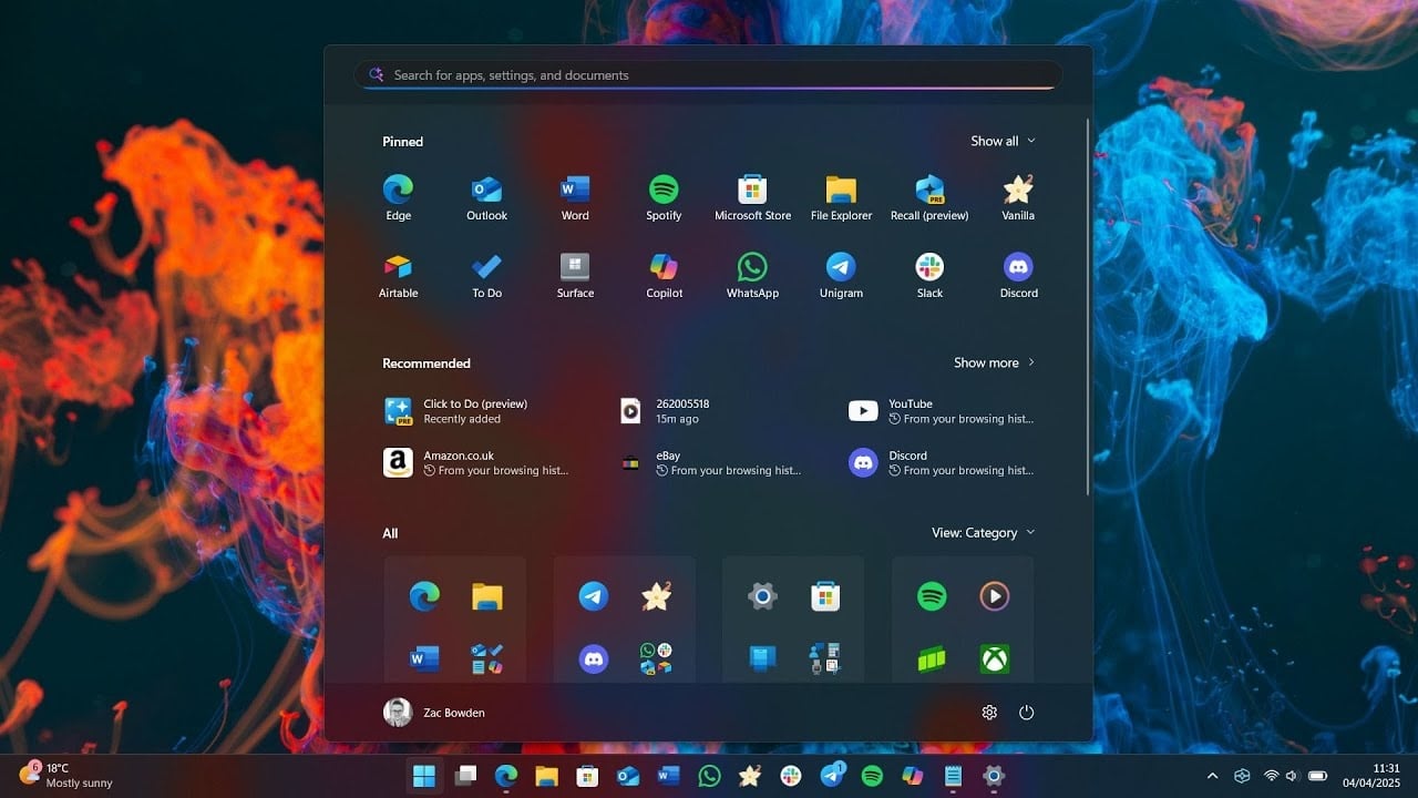 Windows 11 menu inicial