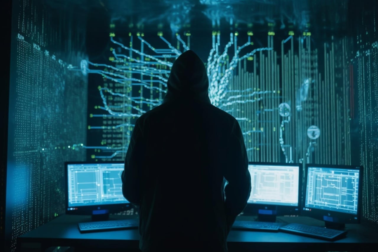 hacker em fundo digital