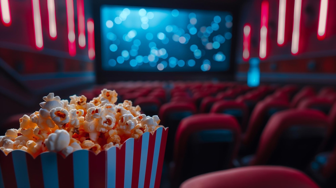 pipocas no meio de sala de cinema