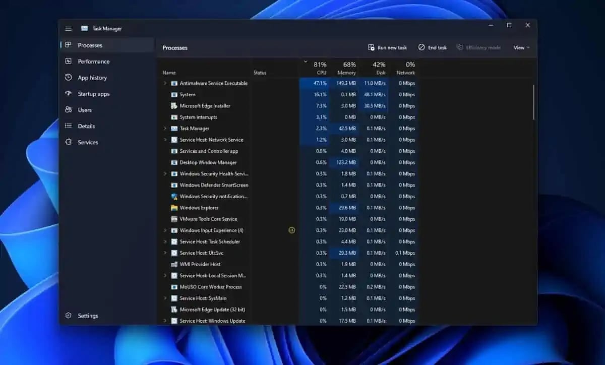 Gestor de tarefas do Windows 11