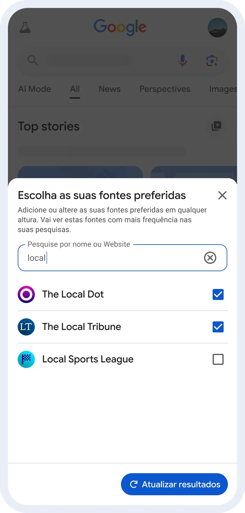 fontes principais do Google