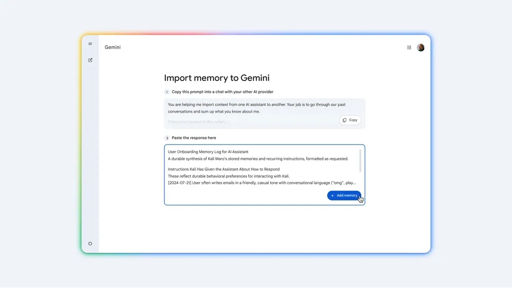 Gemini com importação de memória