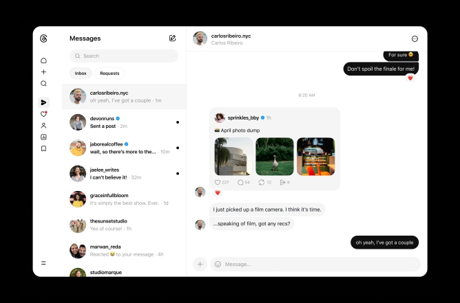 Threads nova interface de mensagens