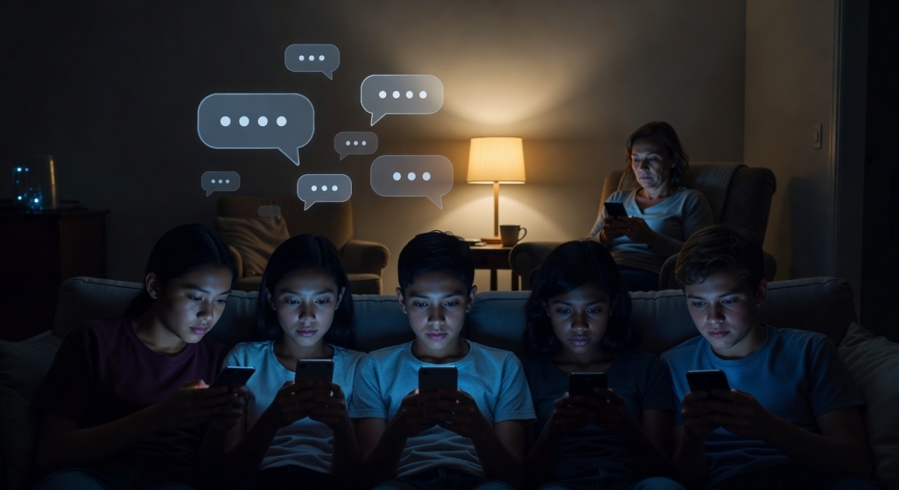 crianças a enviarem mensagens em smartphones