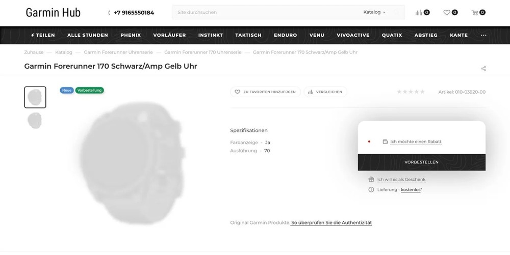 detalhes do novo garmin em loja online por erro