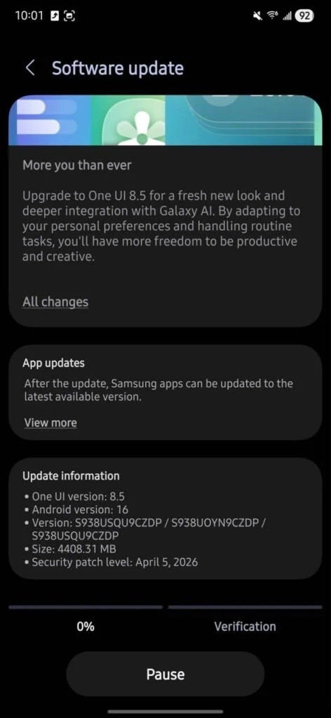 detalhes da atualização da One UI