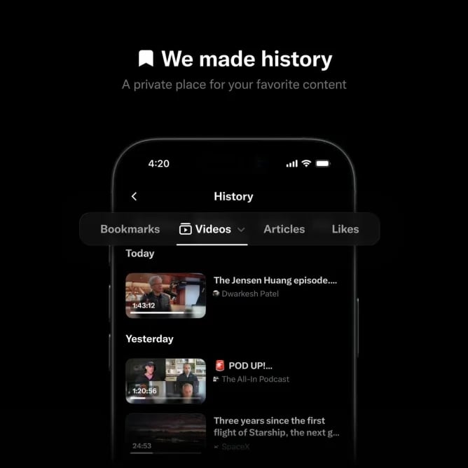 X nova funcionalidade de histórico
