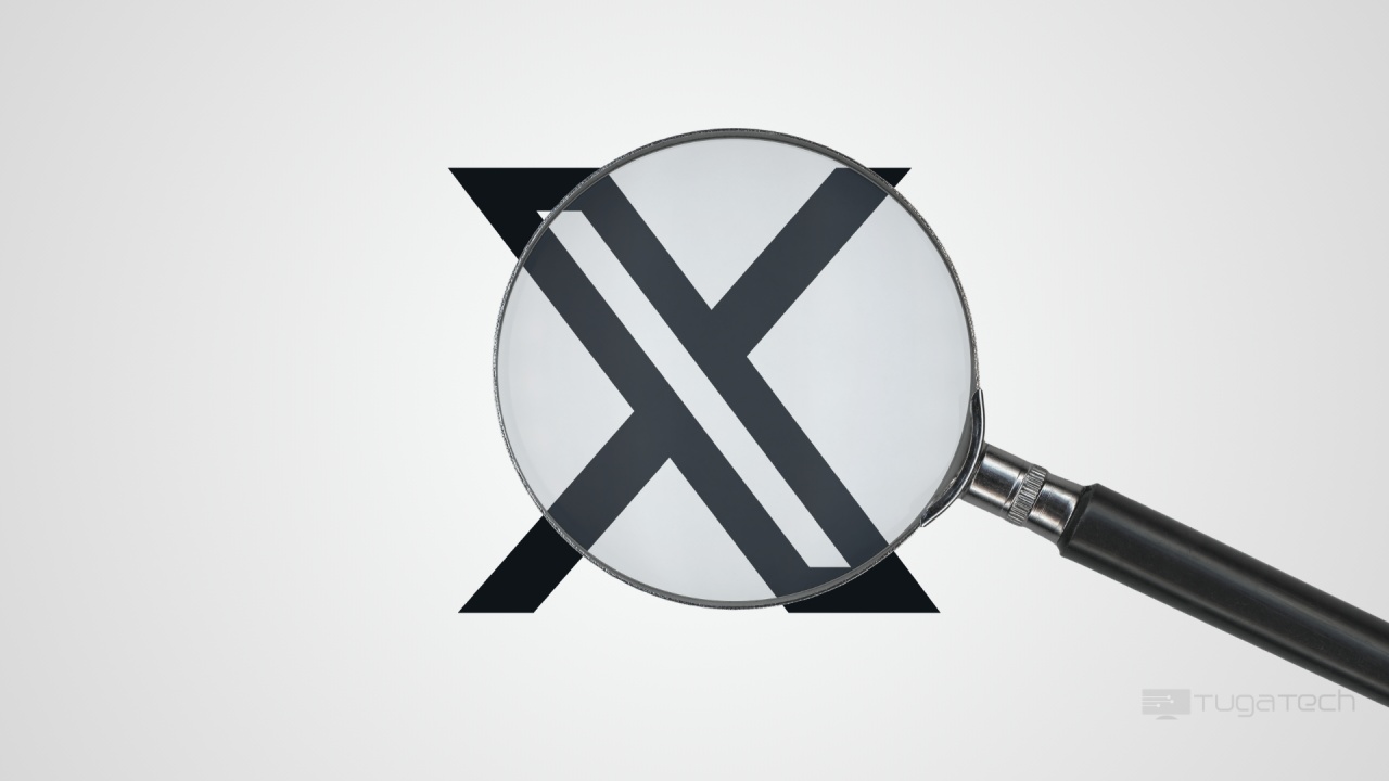 X logo sobre lupa