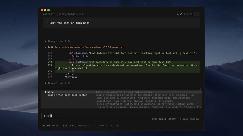 interface da aplicação de programação do grok