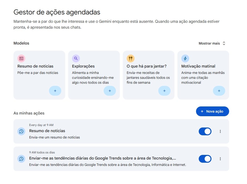 Ações agendadas do Gemini