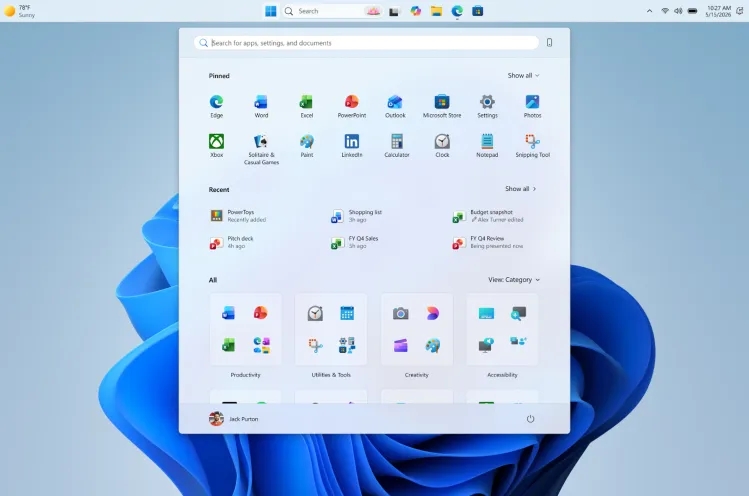 Windows com barra de ferramentas no topo