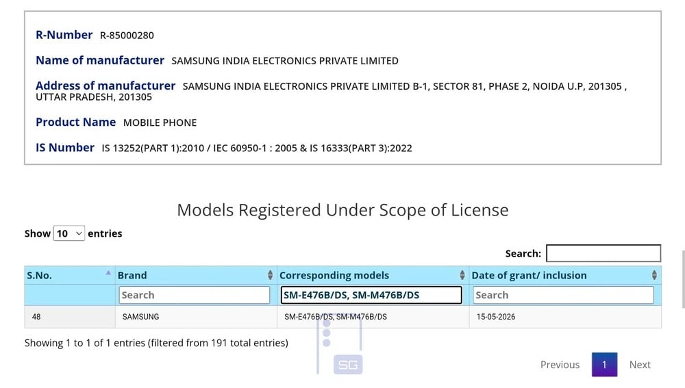 detalhes do registo da samsung para novo dispositivo