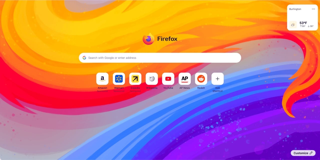 página inicial do Firefox na nova versão