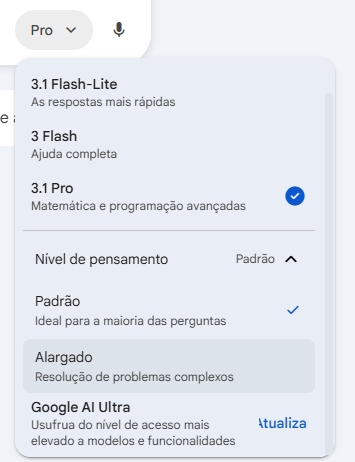detalhes sobre controlo de pensamento do modelo do Gemini