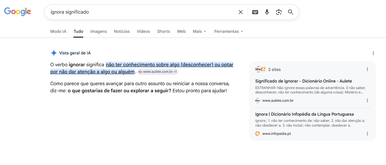 ignorar significado