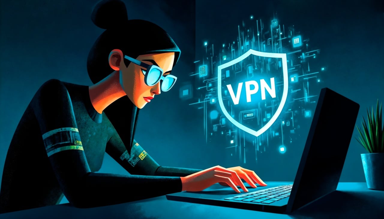 pessoa a usar VPN em desenho