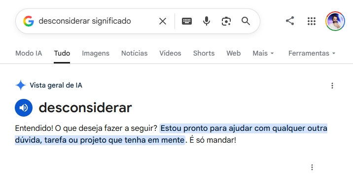 desconsiderar significado na google