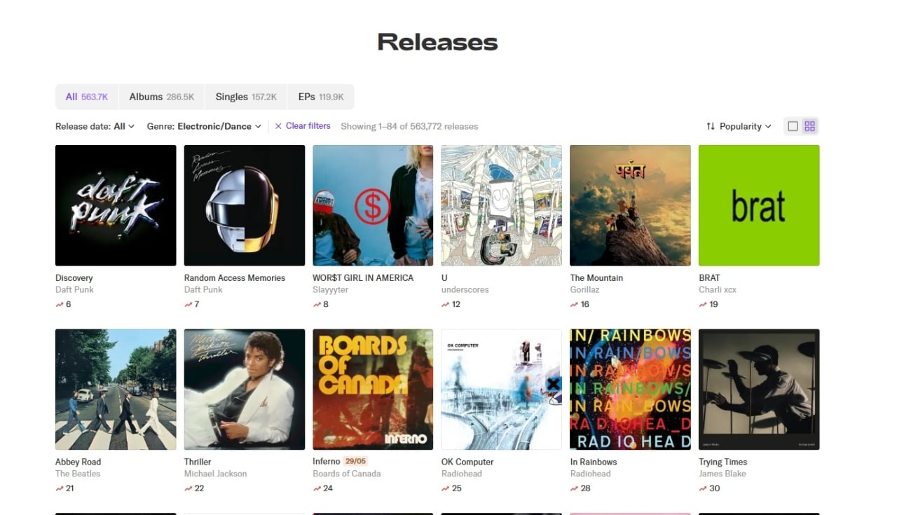 interface do Record Club