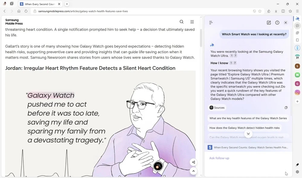 Samsung browser com IA
