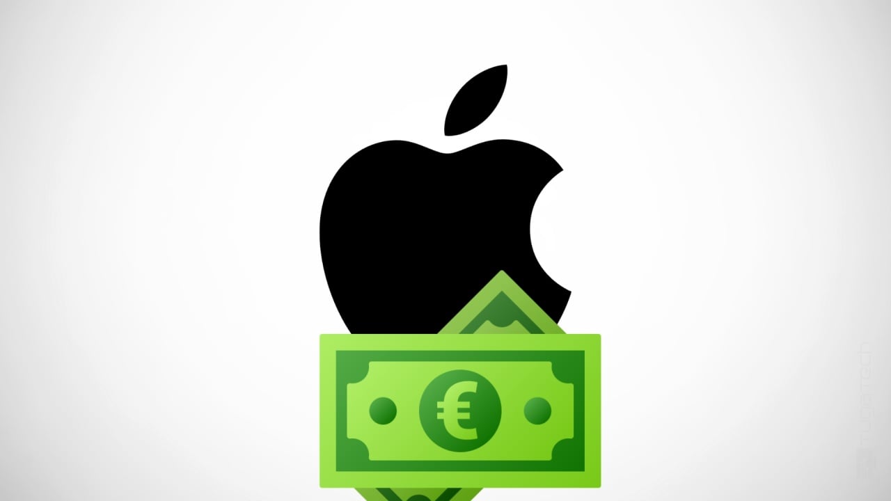 Apple com dinheiro em notas euro