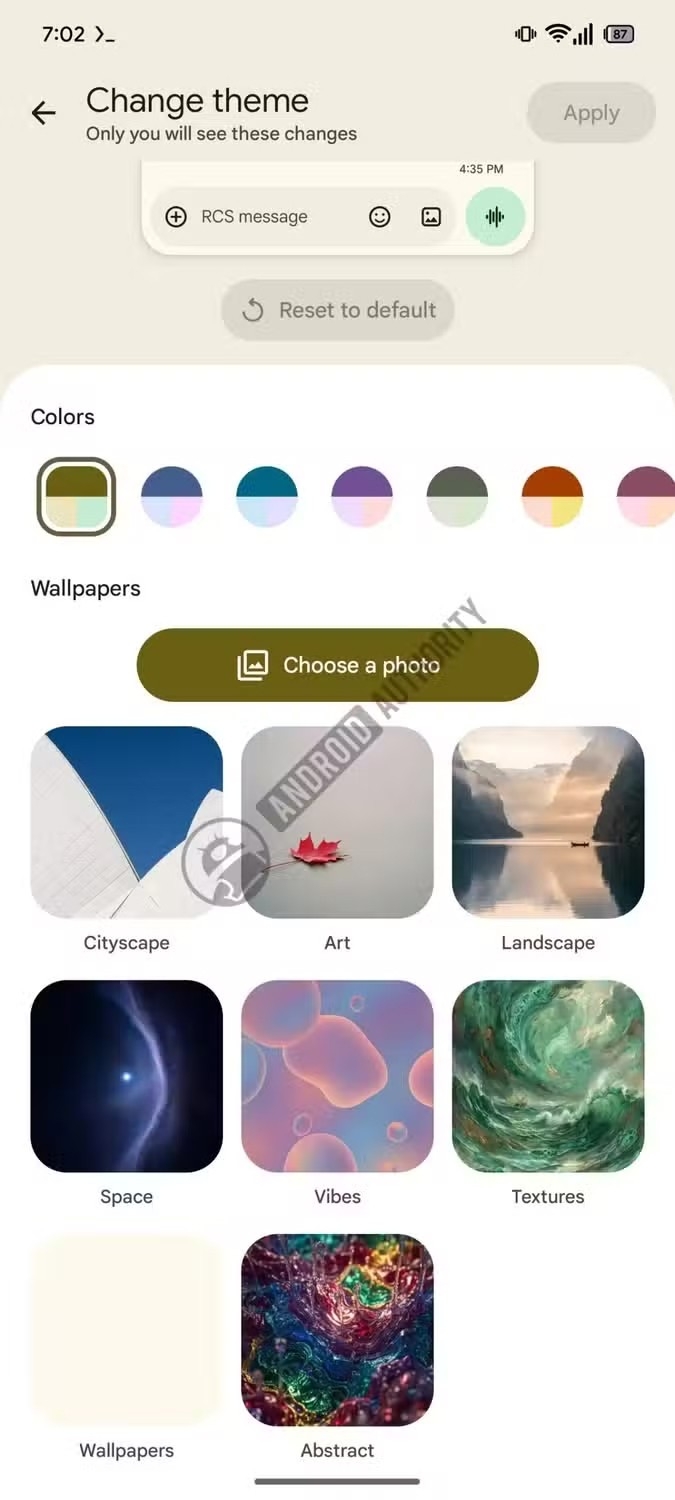 temas da app de mensagens da google