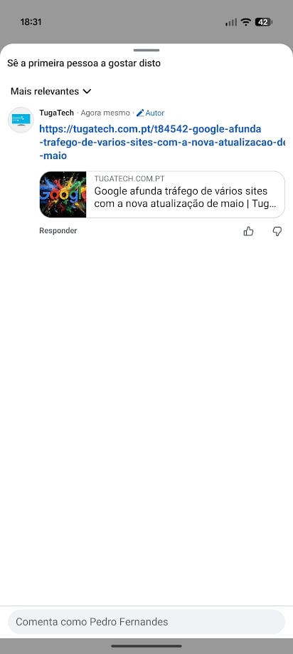 botão de não gosto em comentários do facebook