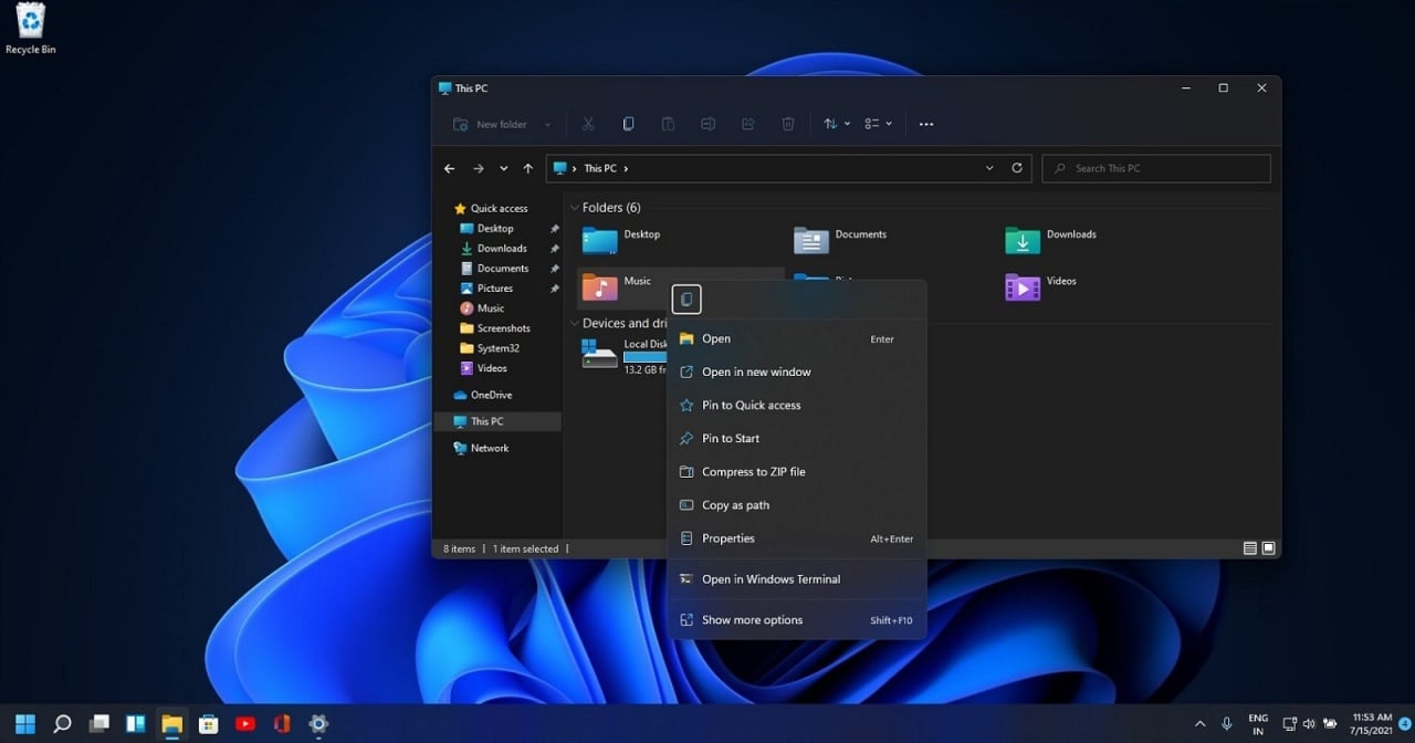 menu de contexto do windows 11