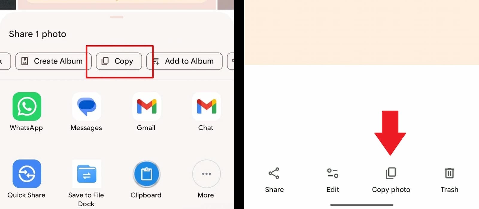 botão de copiar das fotos do google