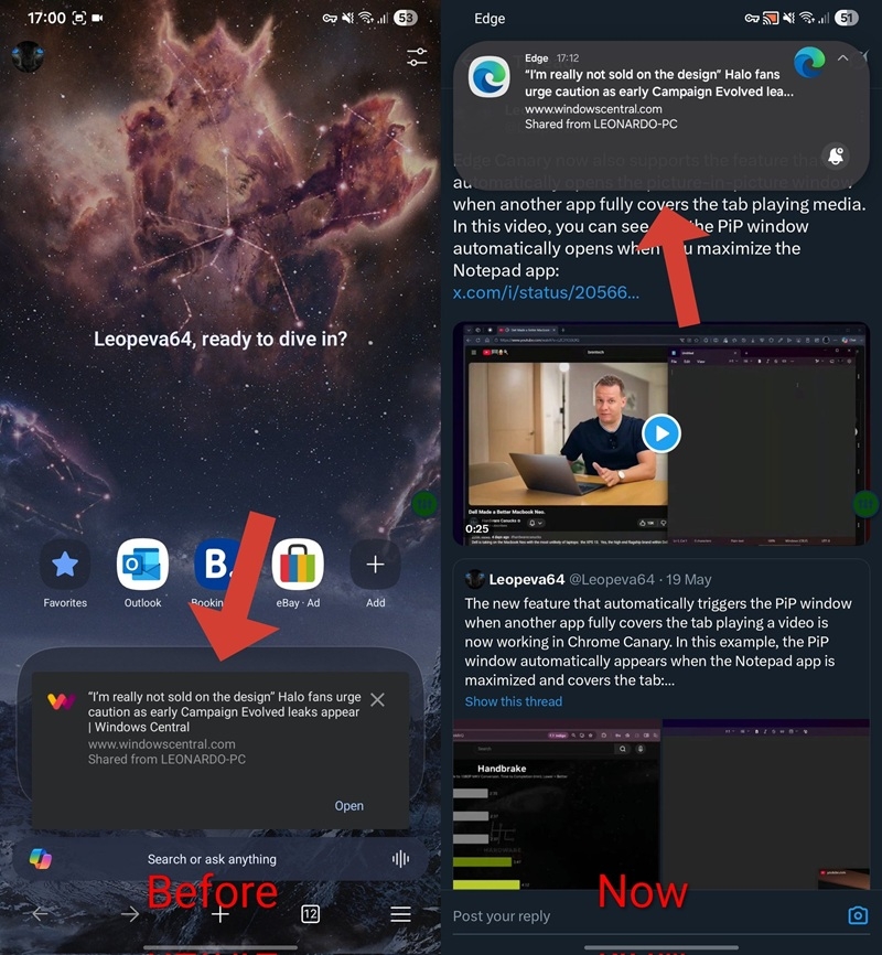 sistema de partilha de páginas do Edge