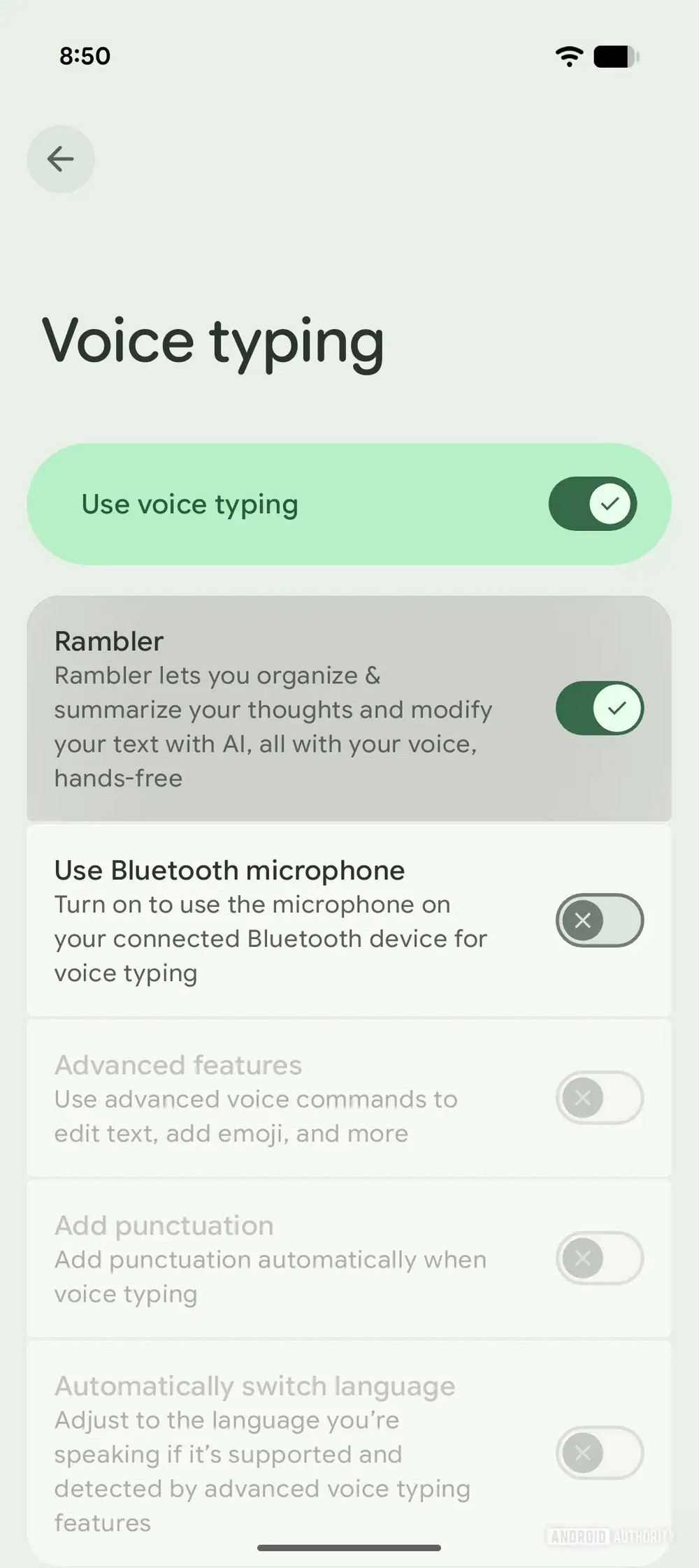 sistema de IA em voz do GBoard