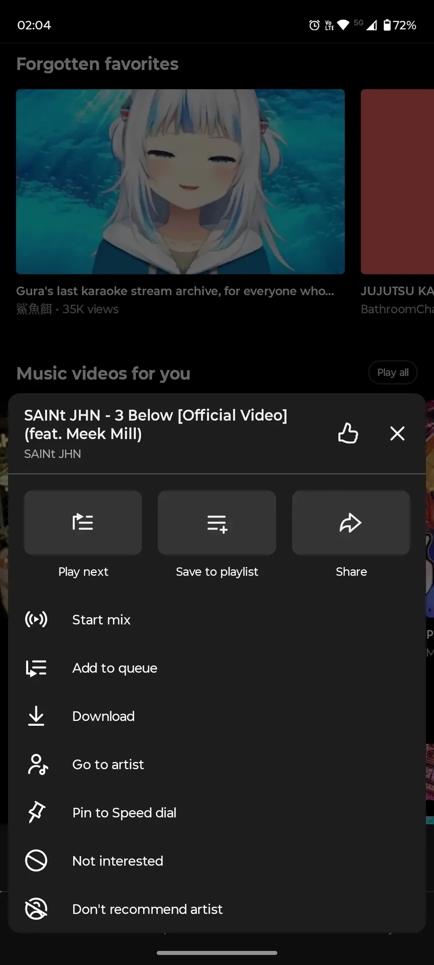 Youtube Music com opção de bloquear artista