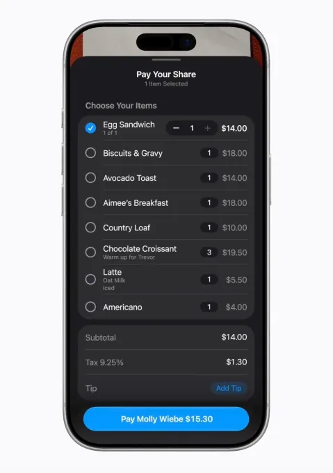 partilha de contas com o Apple Pay