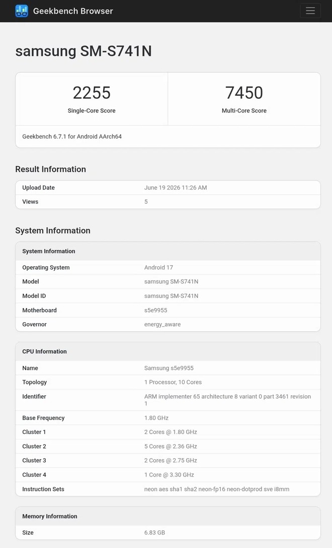 benchmark dispositivo da samsung