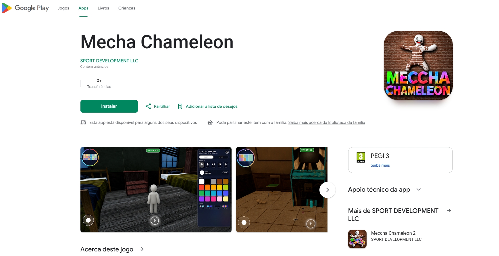 falsa aplicação da Meccha chamelon na play store