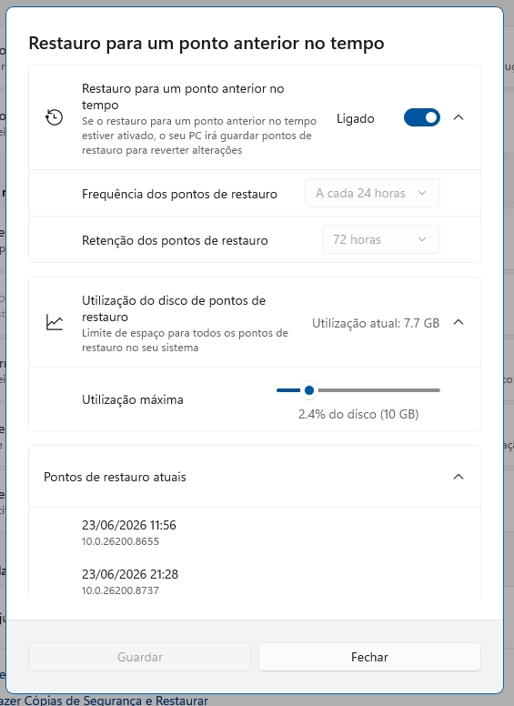 Restauro em pontos de tempo