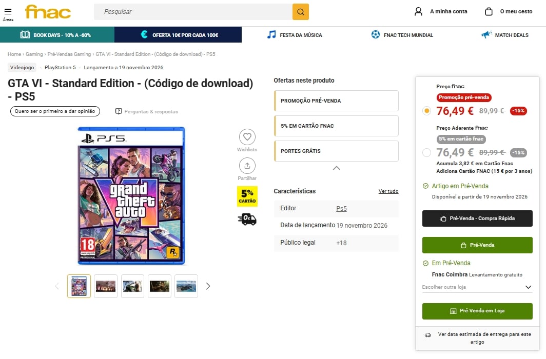 Versão física na FNAC