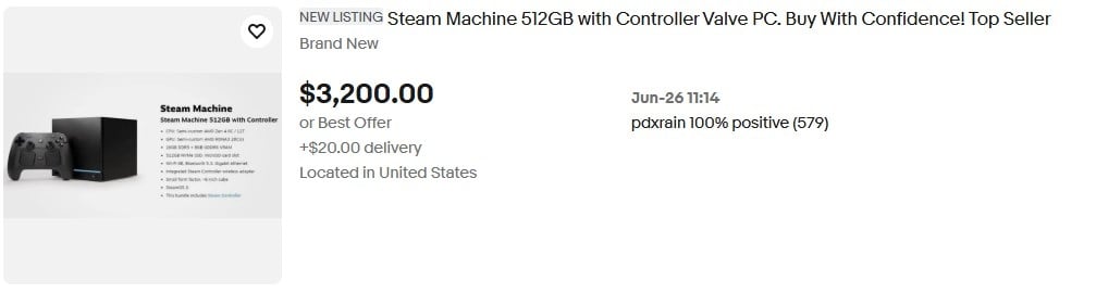Steam machine no ebay por valores elevados