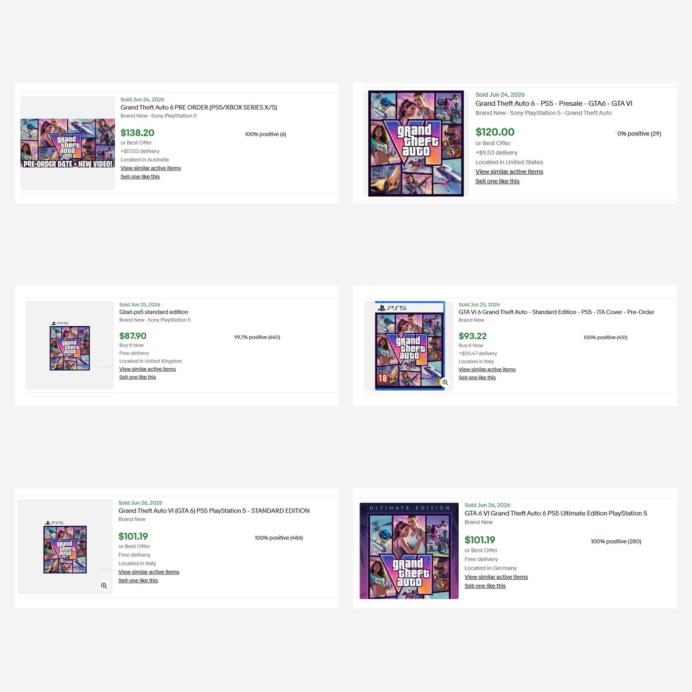 vendas do GTA VI pelo Ebay