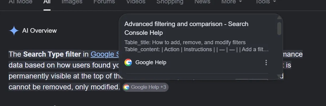 mensagem no modo ai da google